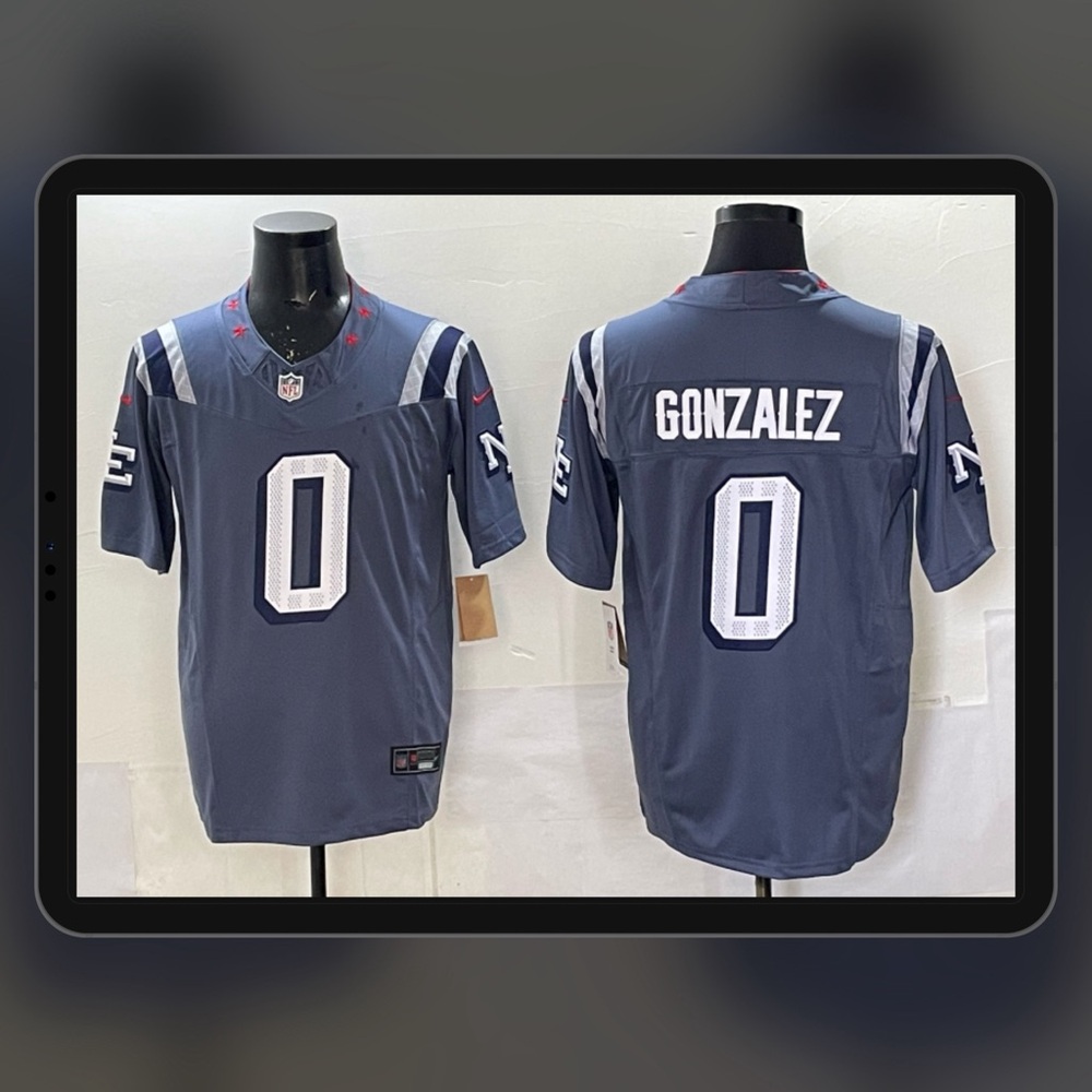Men‘s NFL New England Patriots #0 Christian Gonzalez 2025 Rivalry F.U.S.E Jersey